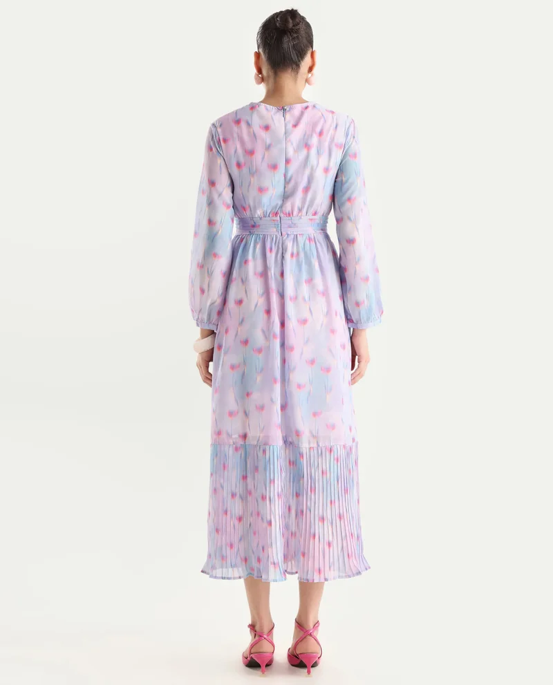 Rareism Women's Soft Floral Printed Midi Dress