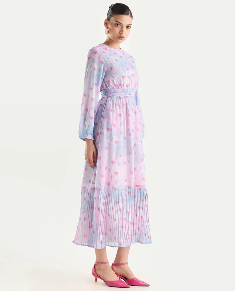Rareism Women's Soft Floral Printed Midi Dress