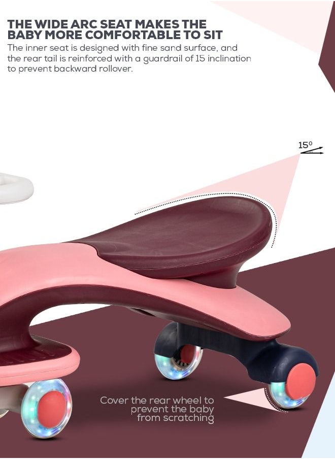 BAYBEE Aero Baby Ride On Push Magic Swing Cars For Kids With Scratch Free Flashing Led Pu Wheels Music Age 3+ Years Children Boys Girls Pink  - Image 3