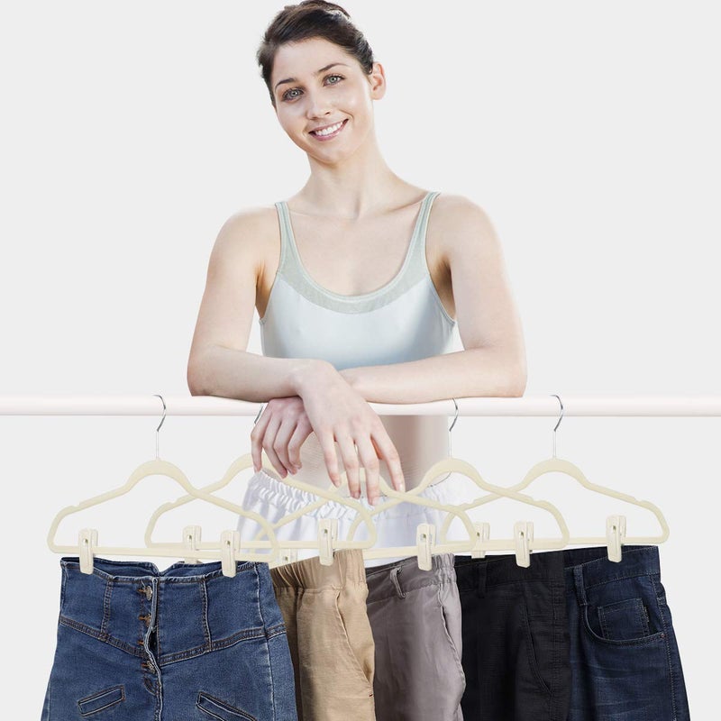 TOFIIGREM Beige Velvet Hanger Clips (60-Pack)  Non-Slip Velvet Clip Work Perfectly for Ivory/Beige Velvet Hangers  Pant Skirt Hanger Velvet Clips Fit for Velvet Clothes Hangers - Image 4