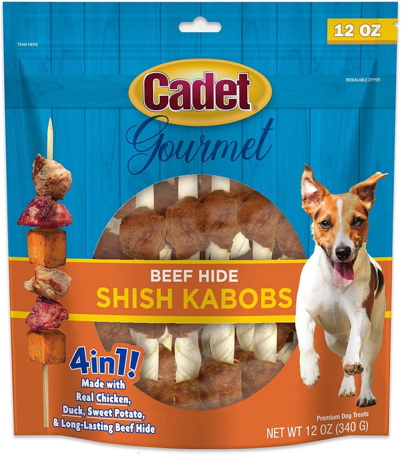 Cadet Gourmet TripleFlavored Beef Hide Shish Kabob Dog Treats  Healthy  Natural Chicken Duck  Sweet Potato Dog Treats 5 in 12 oz - Image 1