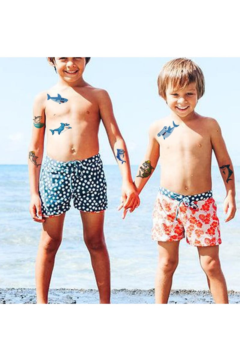 قوس قزح أورينبو وشم مؤقت على شكل سمكة قرش للأطفال - 10 أوراق، وشم سمكة قرش المحيط للأولاد والبنات، زينة أعياد الميلاد، هدايا الحفلات، لوازم - Image 5