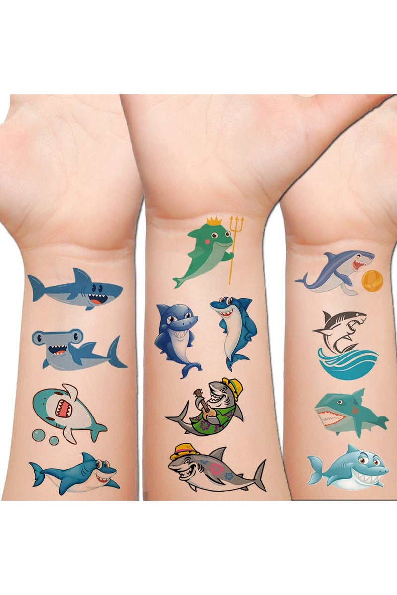 قوس قزح أورينبو وشم مؤقت على شكل سمكة قرش للأطفال - 10 أوراق، وشم سمكة قرش المحيط للأولاد والبنات، زينة أعياد الميلاد، هدايا الحفلات، لوازم - Image 1