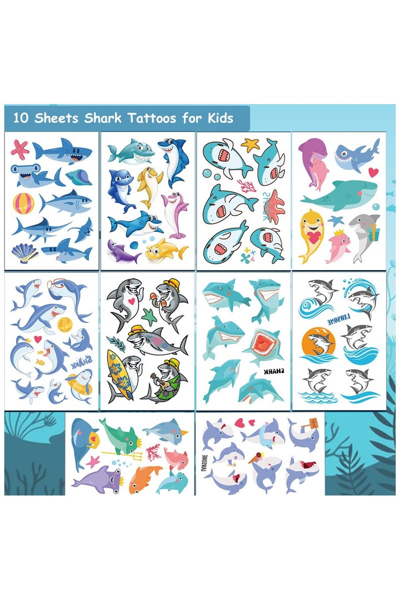 قوس قزح أورينبو وشم مؤقت على شكل سمكة قرش للأطفال - 10 أوراق، وشم سمكة قرش المحيط للأولاد والبنات، زينة أعياد الميلاد، هدايا الحفلات، لوازم - Image 2