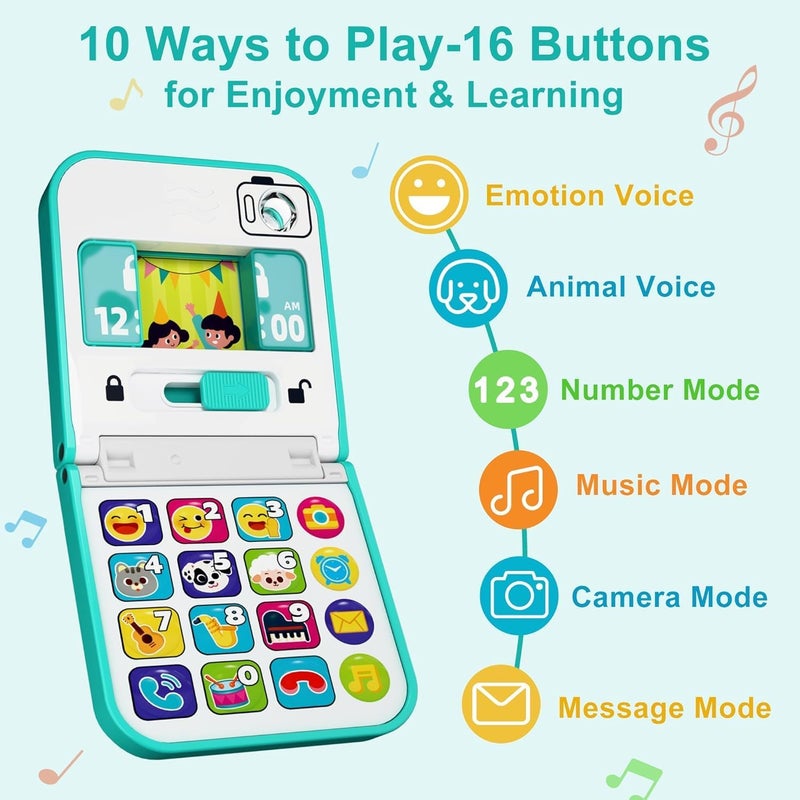 Hola Foldable & Slide Baby Phone - Interactive Smartphone Toy with 40+ Songs, Sounds, and Activities, Pretend Play, Educational Features, Safe Mirror, and Durable Design for Toddlers 6M+ - Image 3
