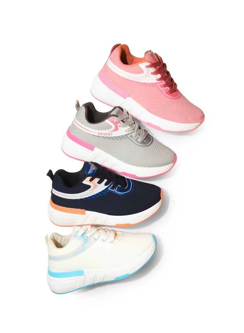 Desert Sportive Knitted Textile Lace-up Sneakers For Women - Image 5