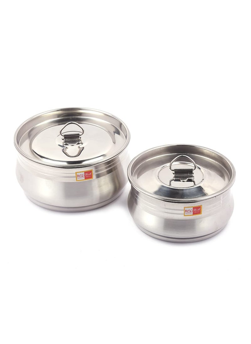 KCL KCL Stainless Steel Tango Mirror Finish Dish for Cook n Serve with SS Lid Set of 2 Dimensions 15cm 17cm Capacity 1000 ml 1500 ml  - Image 2