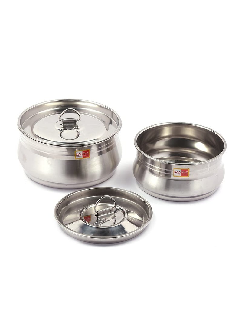 KCL KCL Stainless Steel Tango Mirror Finish Dish for Cook n Serve with SS Lid Set of 2 Dimensions 15cm 17cm Capacity 1000 ml 1500 ml  - Image 1