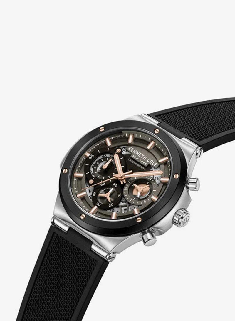 Kenneth Cole New York Kenneth Cole New York 45.5mm Chronograph Men's Watch with Black Dial & Black Silicone Strap
