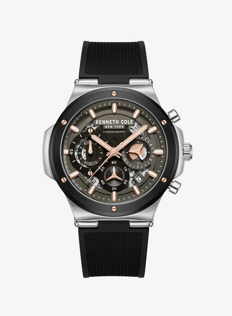 Kenneth Cole New York Kenneth Cole New York 45.5mm Chronograph Men's Watch with Black Dial & Black Silicone Strap
