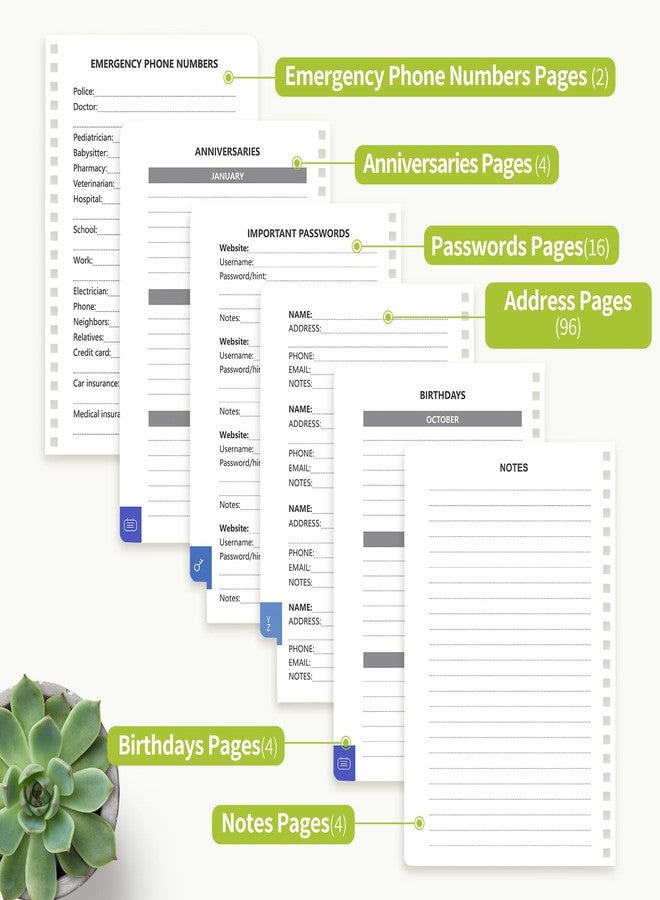 Blugool Address Book with Alphabetical Tabs-Address and Password Book for Seniors - Hardcover Spiral Bound Phone Book- Record Contacts,Website Login Passwords, Special Days -5.7" x 7.7", Grass Green - Image 5