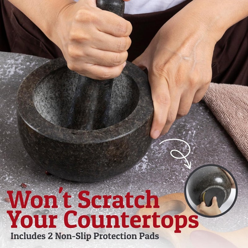 Priority Chef Heavy Duty Mortar and Pestle Set, 1.5 Cup, 100% Granite, Non Slip Base, Make Fresh Guacamole, Salsa, Pesto, Stone Grinder Bowl, Herb Crusher, Spice Grinder, 5.5 Inch - Black - Image 5