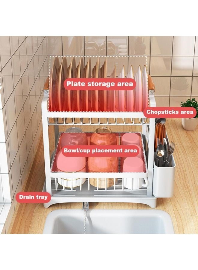 TodyJeyHo 2 Tier Dish Racks for Kitchen Counter, Dish Drainer with Cutlery Holder, Dish Drainer for Kitchen Sink, Large Drying Rack for Dishes (White) - Image 4