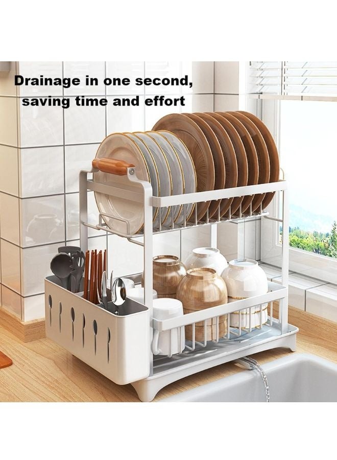 TodyJeyHo 2 Tier Dish Racks for Kitchen Counter, Dish Drainer with Cutlery Holder, Dish Drainer for Kitchen Sink, Large Drying Rack for Dishes (White) - Image 2