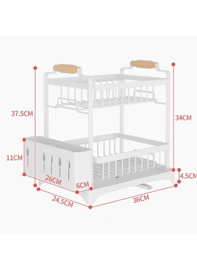TodyJeyHo 2 Tier Dish Racks for Kitchen Counter, Dish Drainer with Cutlery Holder, Dish Drainer for Kitchen Sink, Large Drying Rack for Dishes (White) - Image 5