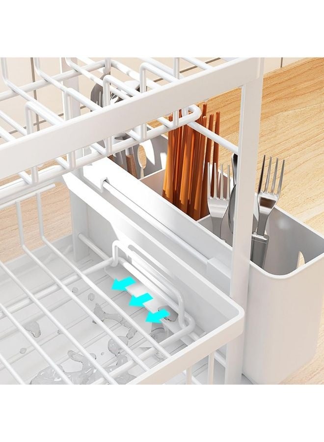 TodyJeyHo 2 Tier Dish Racks for Kitchen Counter, Dish Drainer with Cutlery Holder, Dish Drainer for Kitchen Sink, Large Drying Rack for Dishes (White) - Image 3