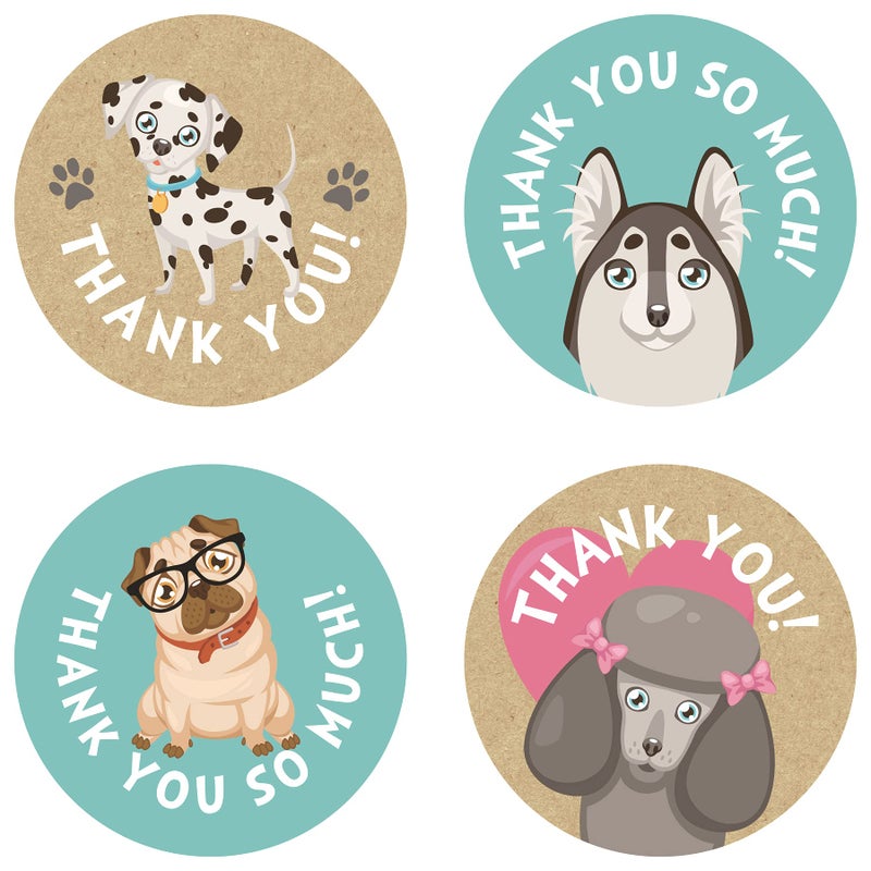 Gooji Dogs Thank You Stickers  500Pcs Roll Dogs Thank You Stamp  15 Inch Thank You Stickers for Packaging  4 Designs  Ideal for Birthdays Party Small Business Boutiques