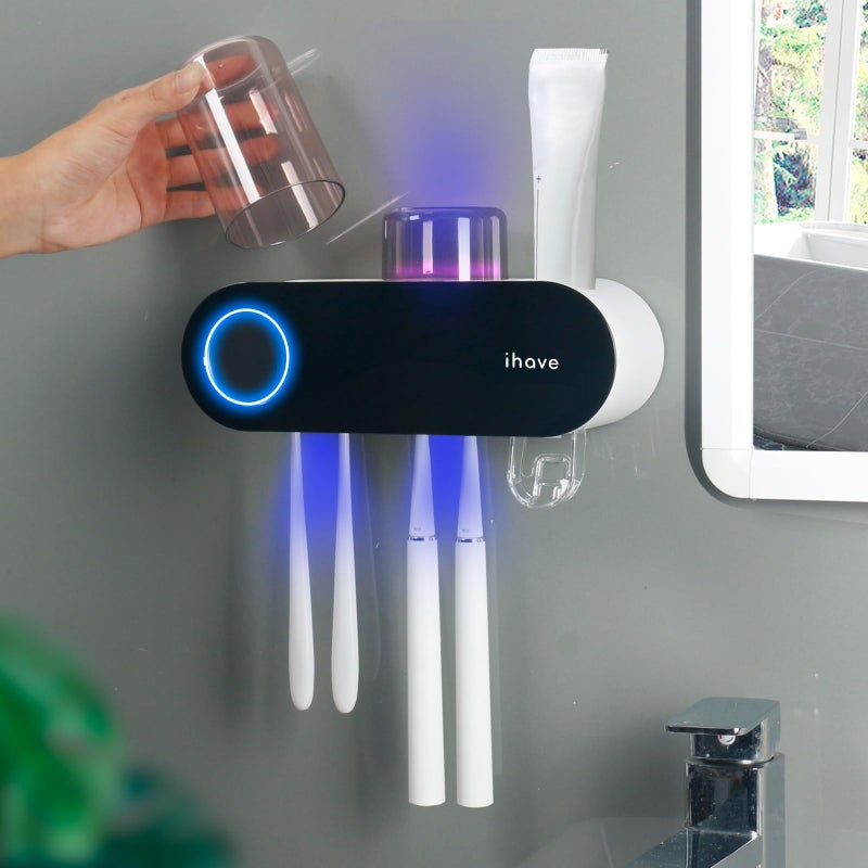 iHave Toothbrush Holders for Bathrooms UV Toothbrush Sanitizer and Holder Smart Home Bathroom Accessories 2 Cups Electric Toothbrush Holder Wall Mounted with Toothpaste Dispenser Bathroom Decor - Image 2