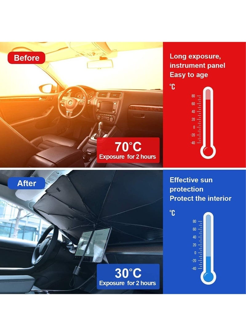 Upgraded Car Sun Shade for Windshield Foldable Sunshades Umbrella for Car Front Windshield, Easy to Store and Use Protect Vehicle from UV Sun and Heat Fits Windshields of Various Sizes (57'' x 31'') - Image 2