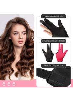 Geyoga Heat Resistant Gloves for Hair Styling 2 Pcs Curling Wand Glove 3 Finger Barber Glove Reusable Hair Dye Heat Protector Glove (Black, Rose Red)  - Image 5
