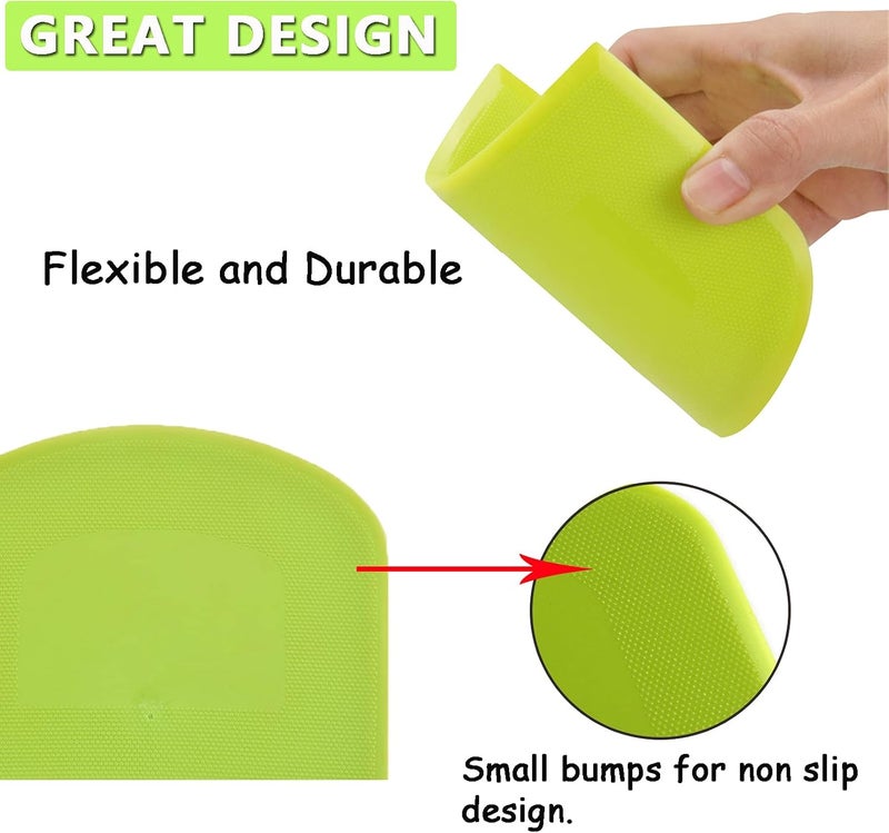 WAFJAMF 2 PCS Plastic Dough Scraper Bowl Scraper, Food-Grade Bench Scraper, Flexible Dough Cutter, Multipurpose Food Scrappers for Bread, Cake, Cream, Fondant(White+Green) - Image 3