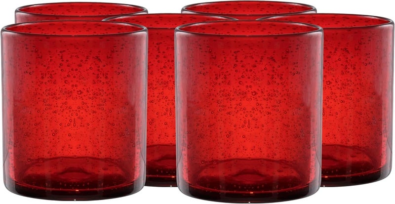 ARTLAND 14oz Double Old Fashion Glass, Set of 6 | Iris Seeded Design, Ruby Red | Drinking Glass for Parties and Everyday Use - Mojito, Whiskey, Cocktail | Glassware & Barware Essentials - Image 1