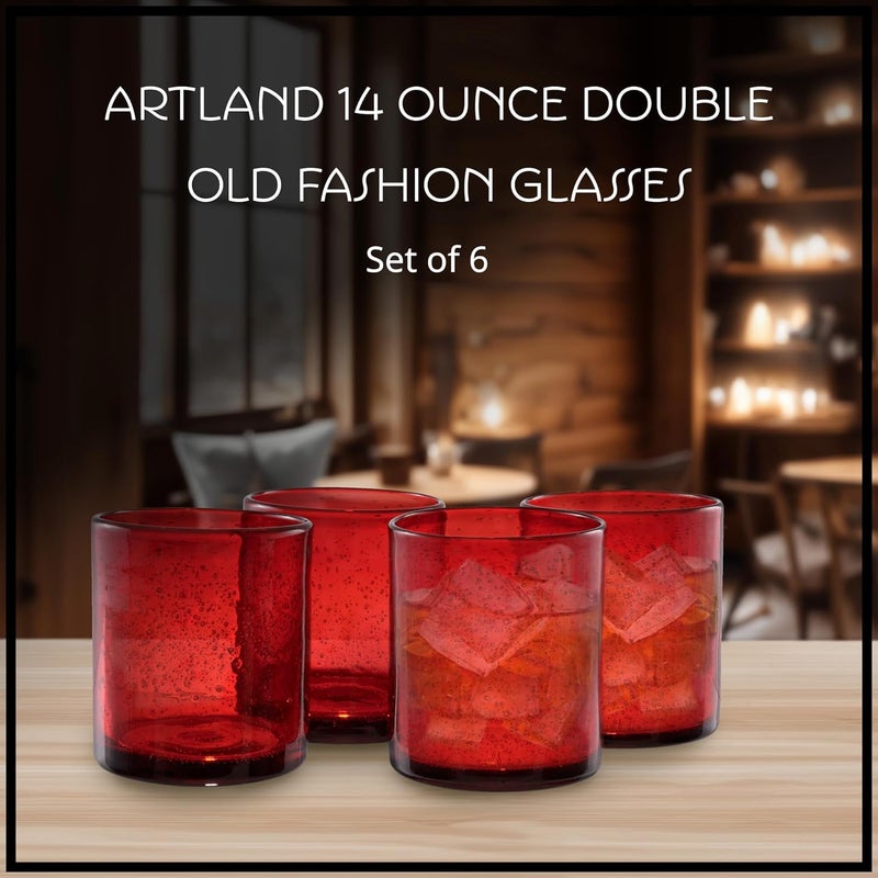 ARTLAND 14oz Double Old Fashion Glass, Set of 6 | Iris Seeded Design, Ruby Red | Drinking Glass for Parties and Everyday Use - Mojito, Whiskey, Cocktail | Glassware & Barware Essentials - Image 2