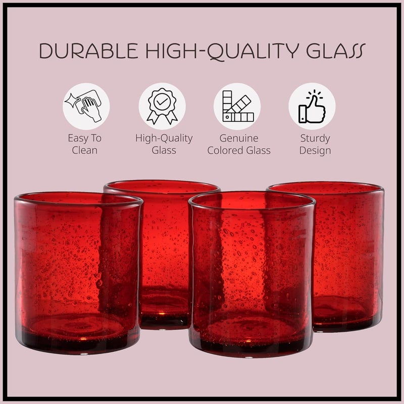 ARTLAND 14oz Double Old Fashion Glass, Set of 6 | Iris Seeded Design, Ruby Red | Drinking Glass for Parties and Everyday Use - Mojito, Whiskey, Cocktail | Glassware & Barware Essentials - Image 3