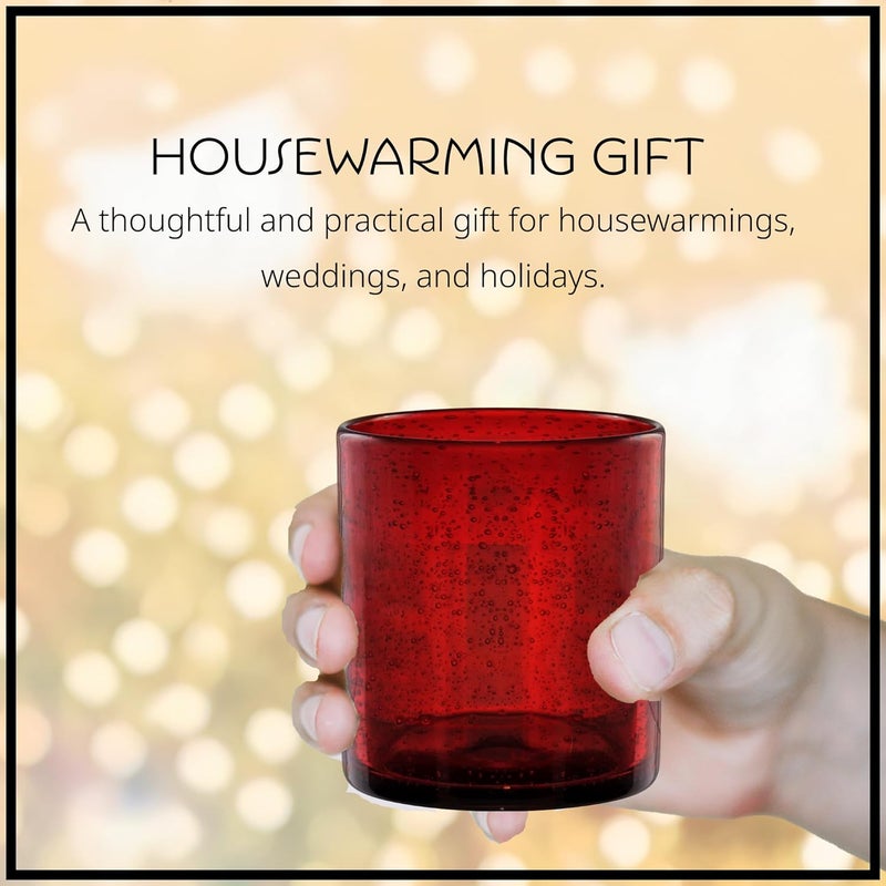 ARTLAND 14oz Double Old Fashion Glass, Set of 6 | Iris Seeded Design, Ruby Red | Drinking Glass for Parties and Everyday Use - Mojito, Whiskey, Cocktail | Glassware & Barware Essentials - Image 4