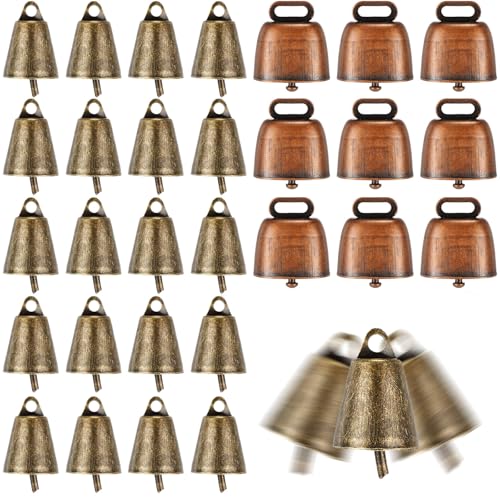 Geosar 40 Pcs Small Brass Bells for cow Horse Sheep, 2 Colors (Copper & Bronze) - Cattle Goat Farm Animal Bells for Dogs Collar, Long Distance(Novel Style) - Image 1