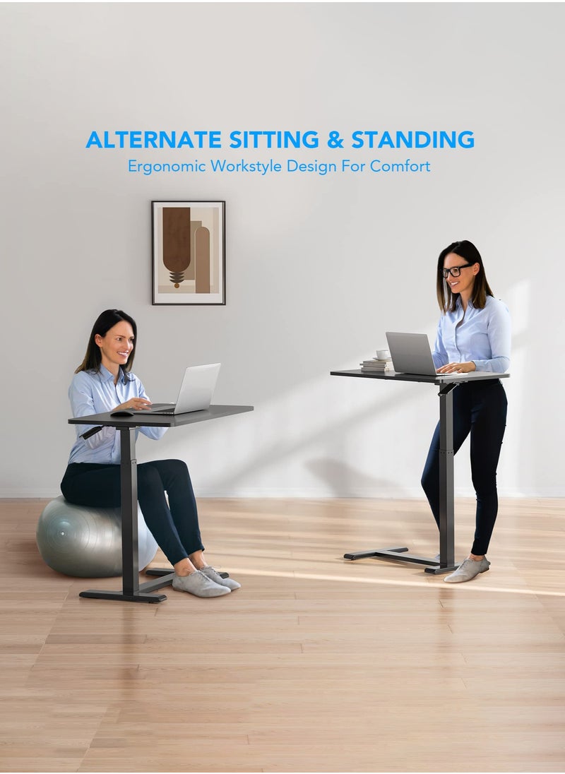 Medical Adjustable Overbed Bedside Table with Wheels Pneumatic Mobile Standing Desk Laptop Desk Rolling Computer Cart Movable Table Hospital Home Use