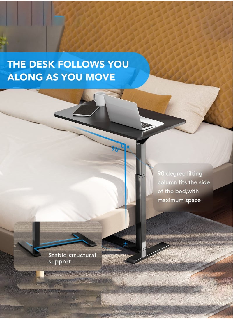 Medical Adjustable Overbed Bedside Table with Wheels Pneumatic Mobile Standing Desk Laptop Desk Rolling Computer Cart Movable Table Hospital Home Use