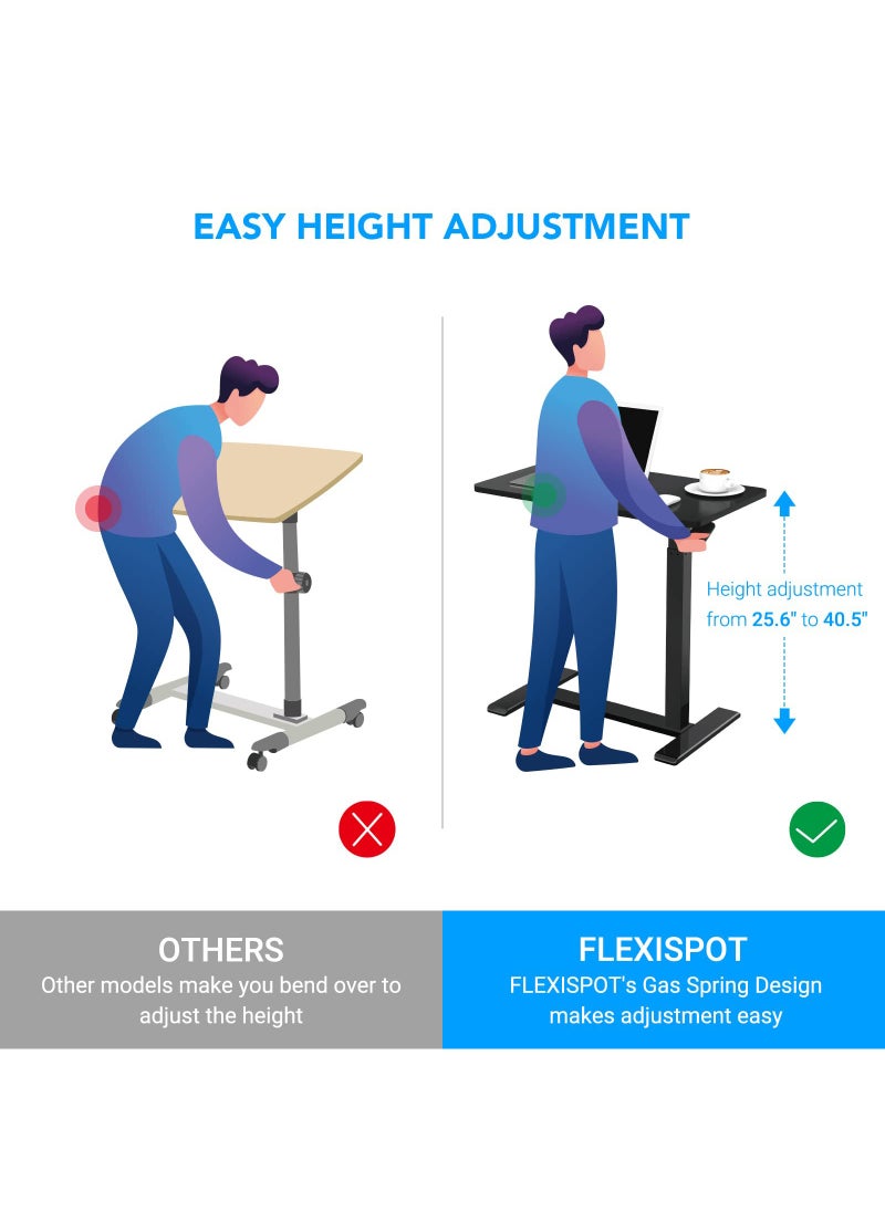 Medical Adjustable Overbed Bedside Table with Wheels Pneumatic Mobile Standing Desk Laptop Desk Rolling Computer Cart Movable Table Hospital Home Use