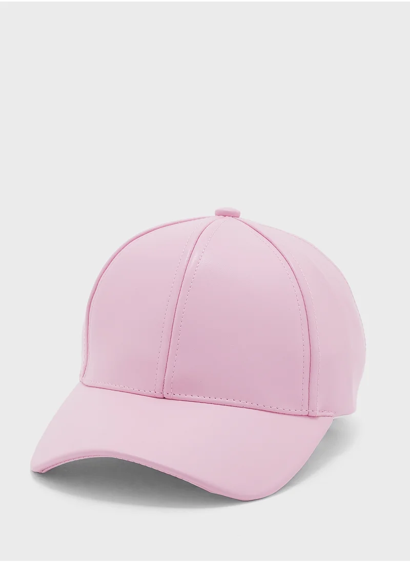 Ginger Faux Leather Curve Peak Cap