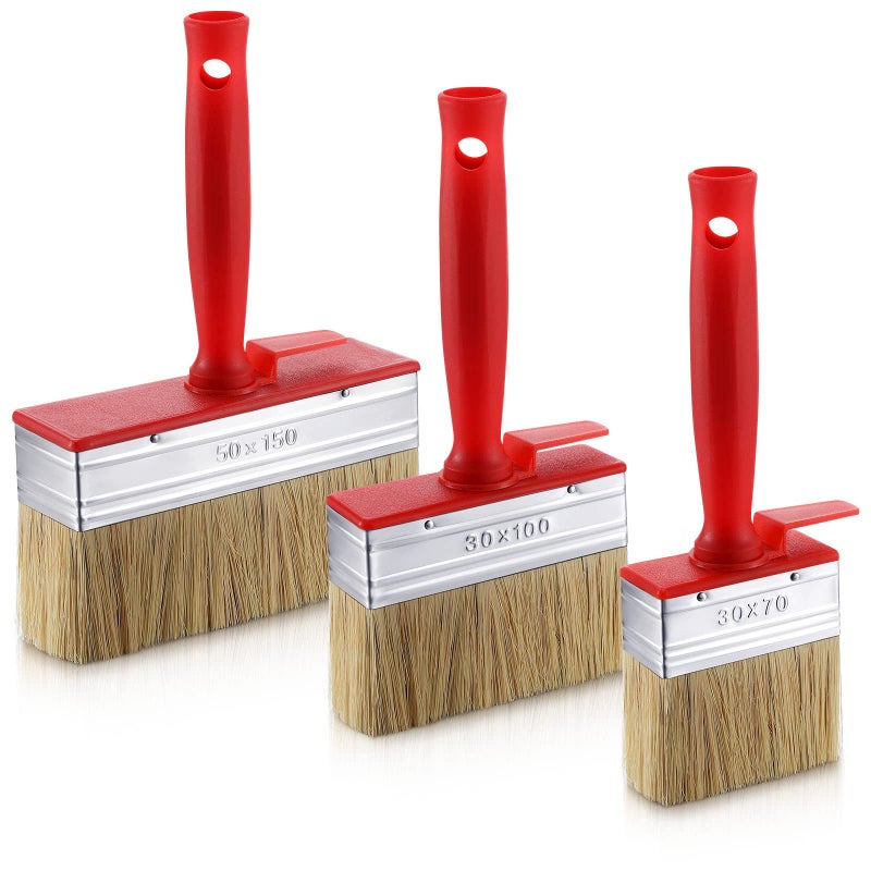 3 Pieces Deck Stain and Sealer Block Paint Brushes for Wood Heavy Duty Brush Paint Brushes for Walls Applicator for Painting Staining Decking Fence 3 4 and 6 Set of 3Red