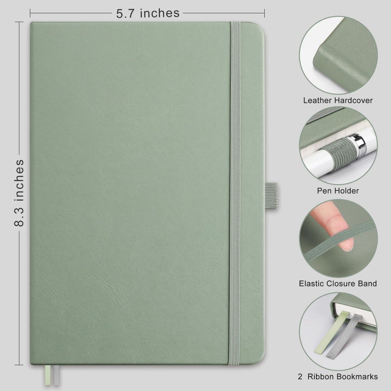 RETTACY Dotted Journal Notebook, 192 Pages, A5 Medium Size (5.7'' x 8.3''), Leather Hardcover, 100 GSM Thick Paper, for Bullet Journaling, Planning, Tracking (Sage Green) - Image 2