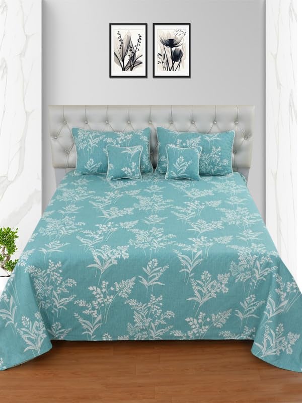MORADO Glace Cotton 210 TC 5 Pcs Pom Pom Lace Bedding Set Double Bed Bedsheet with 2 Pillow Covers and 2 Pom Pom Lace Filled Cushions with Cushion Cover 90x100 Inches Green - Image 2