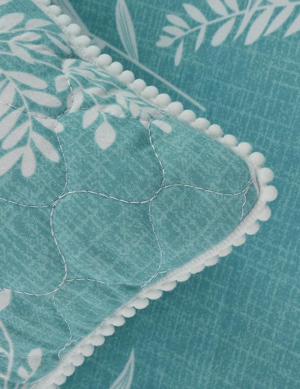 MORADO Glace Cotton 210 TC 5 Pcs Pom Pom Lace Bedding Set Double Bed Bedsheet with 2 Pillow Covers and 2 Pom Pom Lace Filled Cushions with Cushion Cover 90x100 Inches Green - Image 5