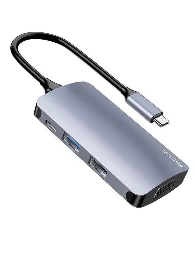 روكروز موزع إنفينيتي 08 - 8 منافذ Type-C - طاقة 60W - منفذ USB-C PD - منفذ HDMI 4K - رمادي فضائي  - Image 1