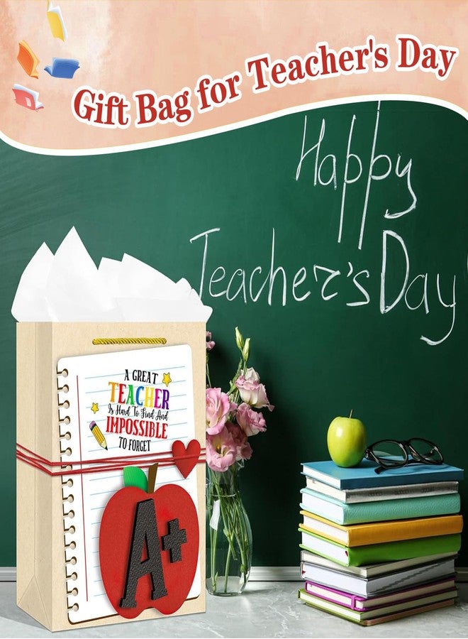 D4DREAM Teacher Appreciation Gift Bags - 11.5'' Thank You Teacher Gift Bag with Handles and Tissue Paper for End of Year Graduation Retirement Teachers Appreciation Week - Image 2