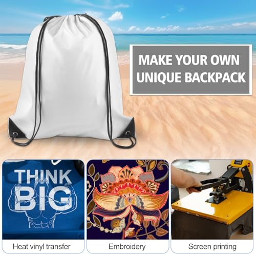 KUUQA 12 Pcs Drawstring Backpack Bags Bulk White Drawstring Bag Foldable Gym Bag Sports Cinch Sack String Backpack Storage Bags for Women Men Shopping Gym Travel Sports - Image 3