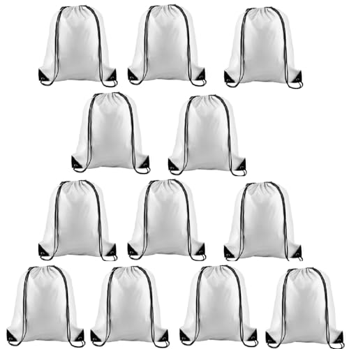 KUUQA 12 Pcs Drawstring Backpack Bags Bulk White Drawstring Bag Foldable Gym Bag Sports Cinch Sack String Backpack Storage Bags for Women Men Shopping Gym Travel Sports - Image 1