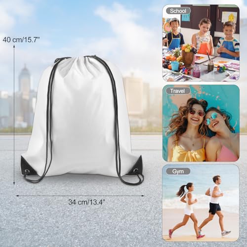 KUUQA 12 Pcs Drawstring Backpack Bags Bulk White Drawstring Bag Foldable Gym Bag Sports Cinch Sack String Backpack Storage Bags for Women Men Shopping Gym Travel Sports - Image 4
