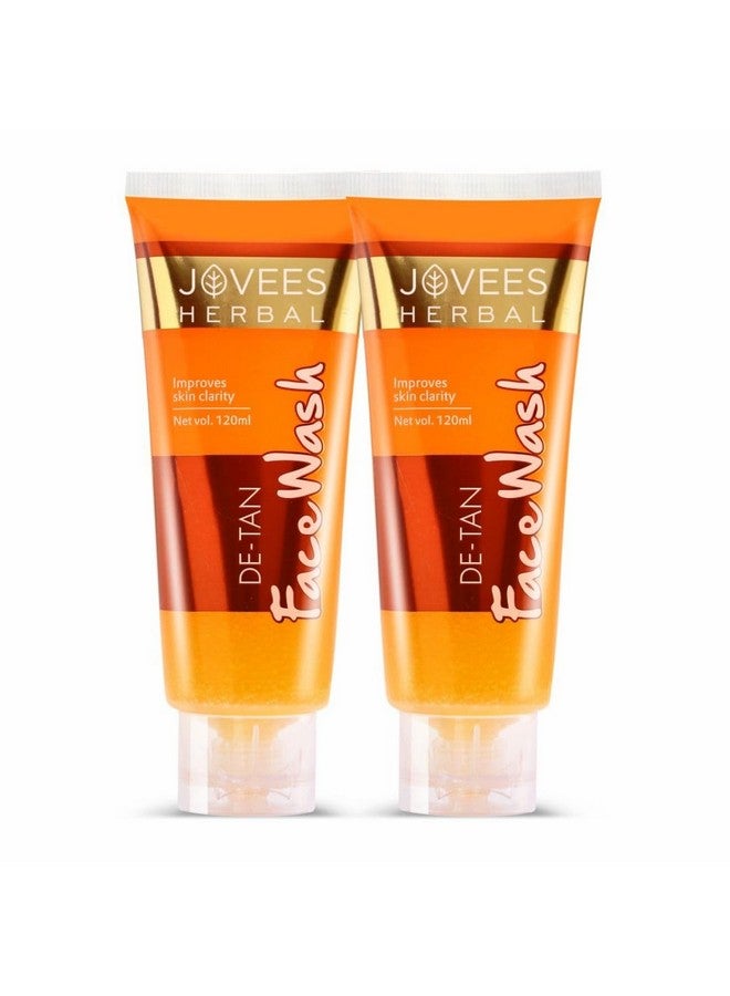 Jovees Herbal De-Tan Face Wash For Women/Men | Tan Removal, Brightening And Glowing Skin | Exfoliating And Clarifying 120 Ml (Pack Of 2) - Image 1