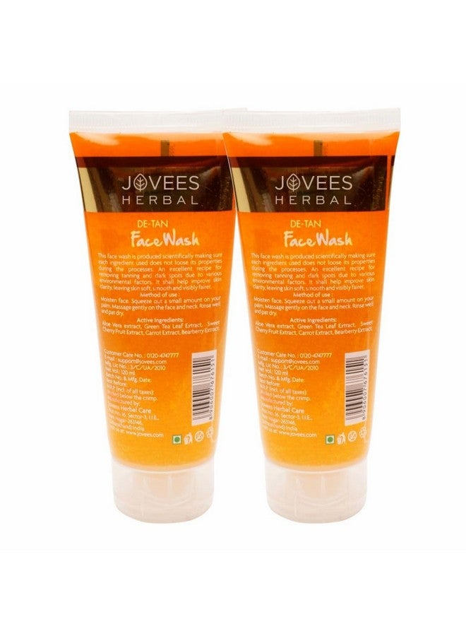 Jovees Herbal De-Tan Face Wash For Women/Men | Tan Removal, Brightening And Glowing Skin | Exfoliating And Clarifying 120 Ml (Pack Of 2) - Image 2
