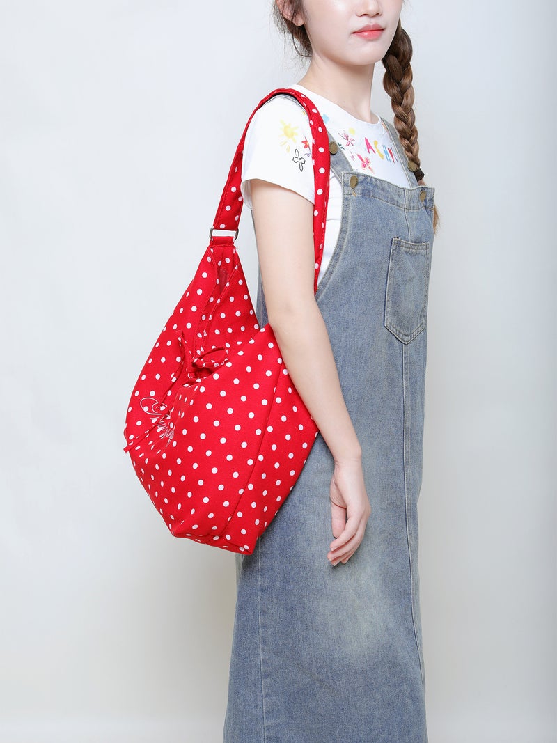 Leopard Print Canvas Bag Large Capacity Crossbody Bag Korean Niche Bow Bag Red Polka Dot Shoulder Tote Bag - Image 4