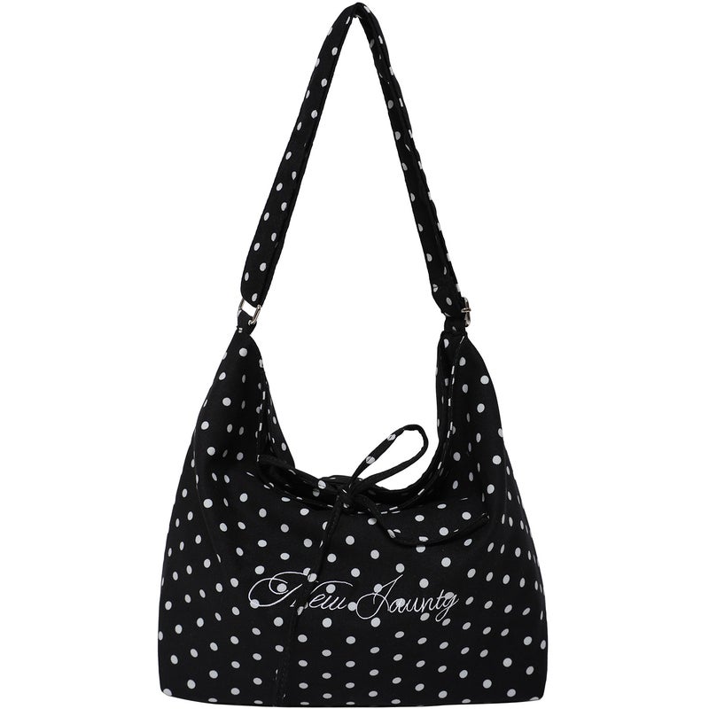 Leopard Print Canvas Bag Large Capacity Crossbody Bag Korean Niche Bow Bag Red Polka Dot Shoulder Tote Bag - Image 1