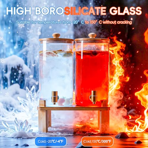 NBNSTHV 1.5 Gallon 2 Pack Glass Drink dispenser for parties,Beverage Dispenser With Wood Stand,Water Dispensers with spigot,lemonade dispenser,juice containers & water pitcher with lid - Image 3