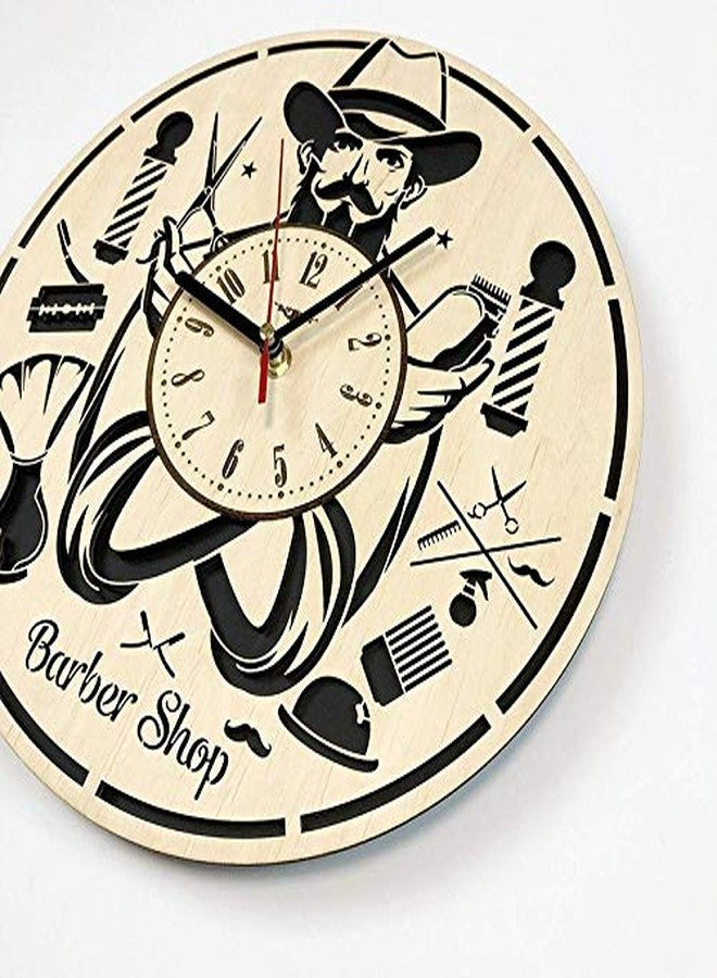 NABSTER Barbershop Wall Clock Made of Eco Friendly Wood - Unique Gift Idea and Home Decor - for Home Living Room Kitchen Bedroom -12 Inch - Image 2