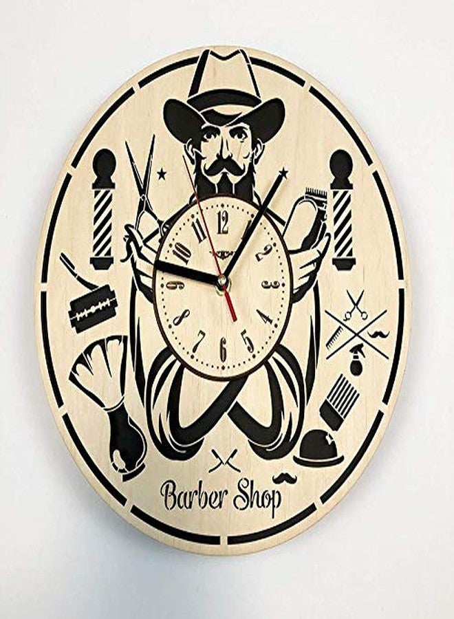 NABSTER Barbershop Wall Clock Made of Eco Friendly Wood - Unique Gift Idea and Home Decor - for Home Living Room Kitchen Bedroom -12 Inch - Image 1